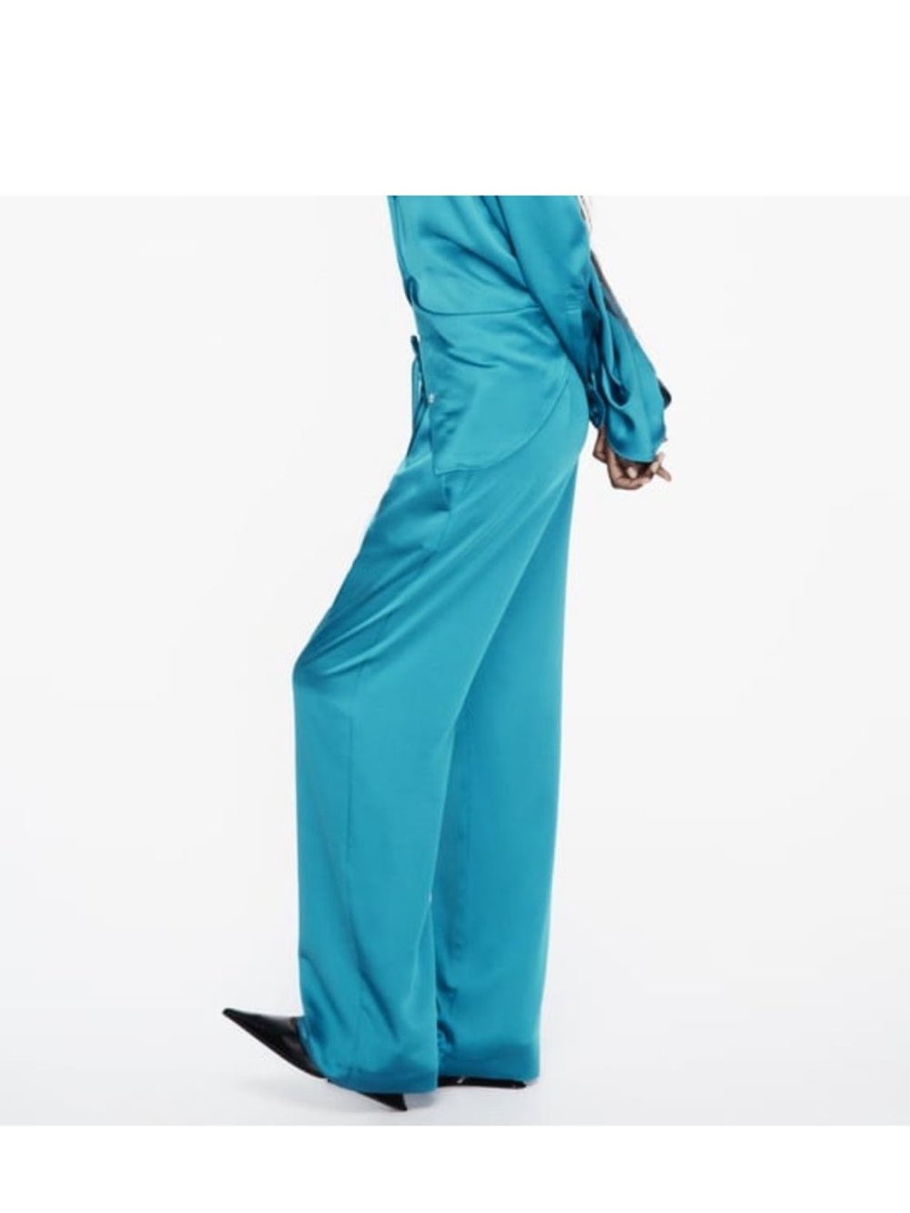 ZARA SATIN STRAIGHT LEG PANTS TEAL